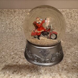 Harley-Davidson Red Santa Motorcycle Snow Globe with Silver Base From 2006